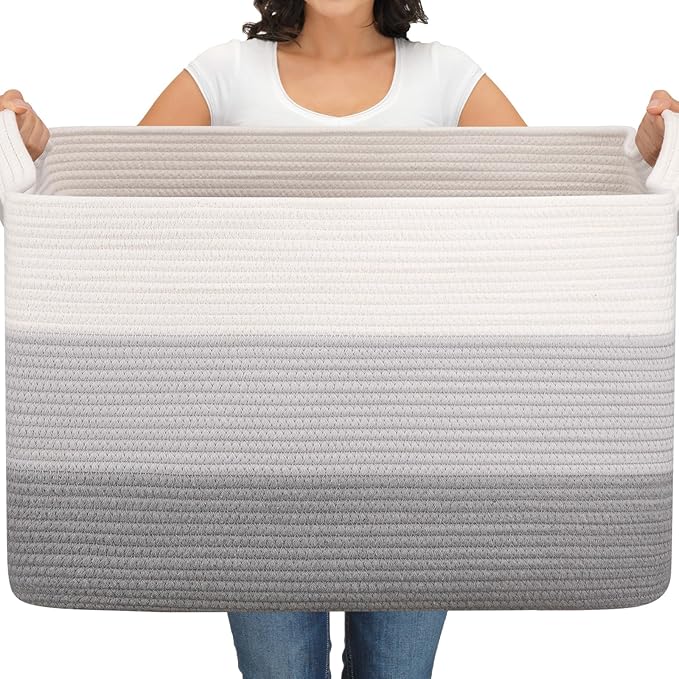OIAHOMY Extra Large Blanket Basket, 110L Cotton Rope Woven Laundry Basket by MasterofSpaceOptimization