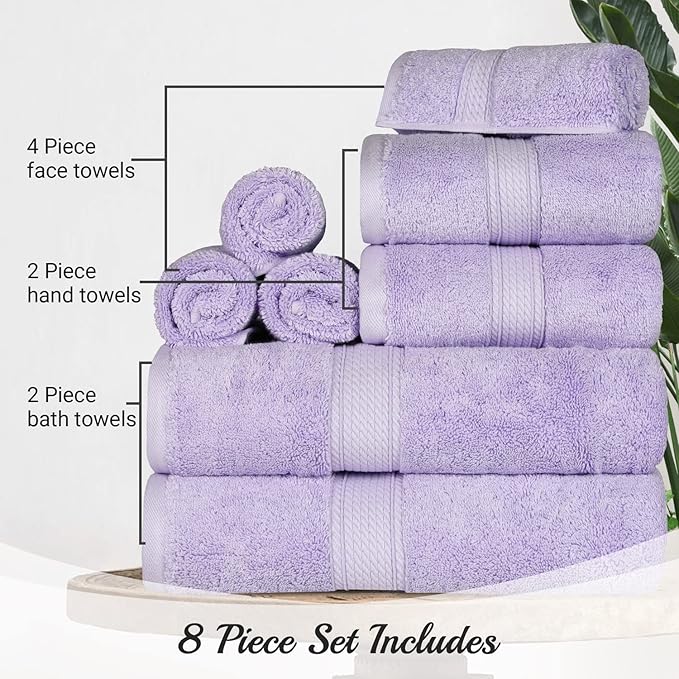SUPERIOR Egyptian Cotton Pile 8 Piece Towel Set, Includes 2 Bath, 2 Hand - Image 9
