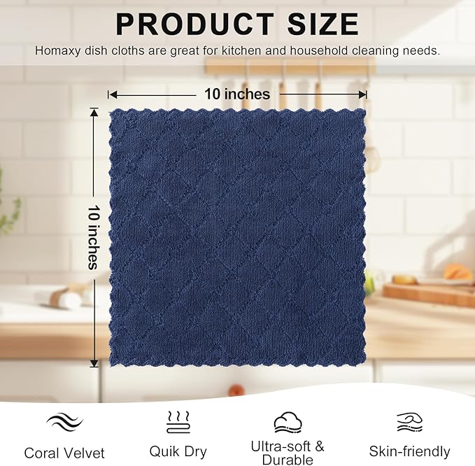 Homaxy 12 Pack Kitchen Dish Cloths, Super Soft and Absorbent Coral Velvet Dish - Image 5