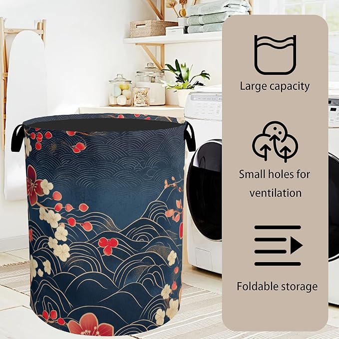 Japanese Cherry Blossom Laundry Basket, Space Saving Foldable Design - Image 7