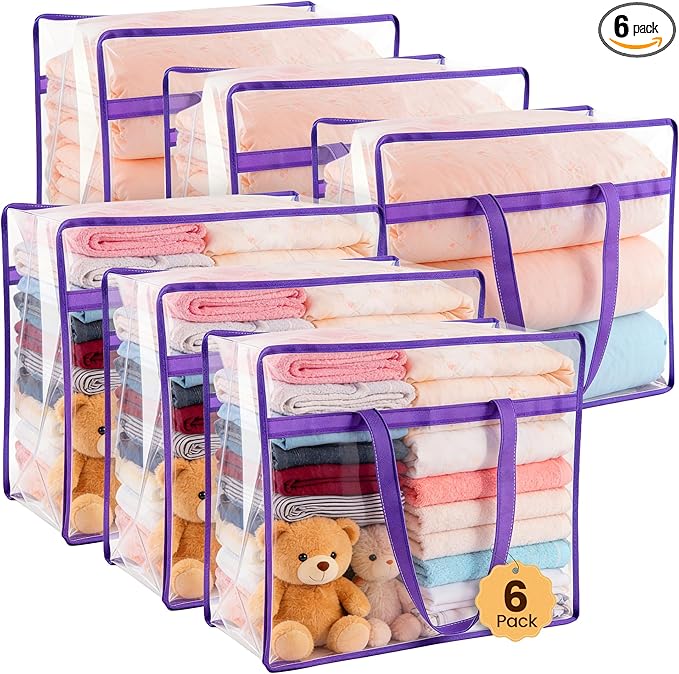 6 Pack Clear Clothes Storage Bags, Double Zipper Design 40L Underbed Moving Bags by Unknown