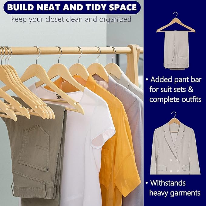 Amber Home 30 Pack Wooden Coat Hangers, Natural Wood Suit Hangers - Image 5