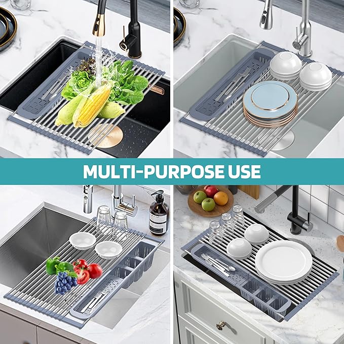 BBXTYLY Expandable Roll Up Dish Drying Rack, Over The Sink Drying Rack Sink - Image 4