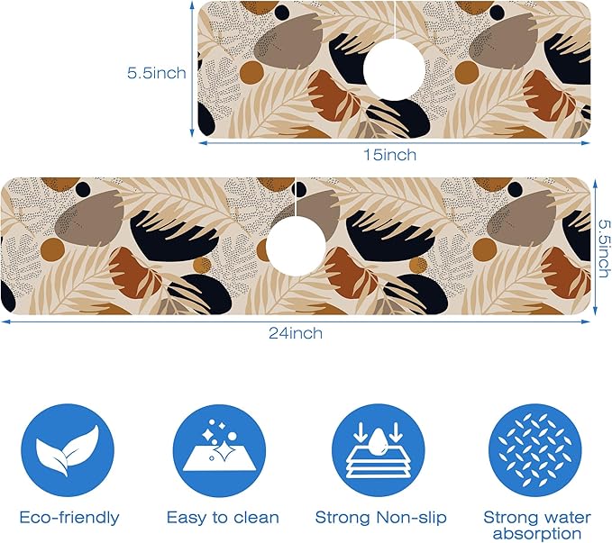 Boho Tropical Leaves Kitchen Sink Splash Guard Mat Absorbent Fast Drying Mat - Image 3