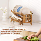 Acacia Wooden Dish Drying Rack for Kitchen Counter 2-Tier Collapsible Bmaboo - Image 2