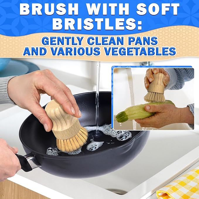 5 Pcs Bamboo Dish Brush Set – Bamboo Dish Scrubber - Image 8