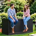 Flamaker Resin Deck Box 270 Gallon, Waterproof Imitation-Wood Lockable Storage Box with Separator Plate Outdoor Indoor, Garden, Patio Furniture for Tools&Pool Accessories (Black) - Image 8