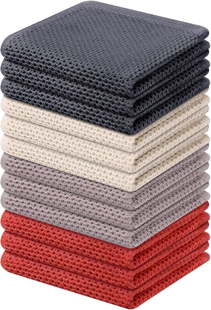 Kitinjoy 100% Cotton Kitchen Dish Cloths, 12 Pack Waffle Weave Ultra Soft by Kitinjoy