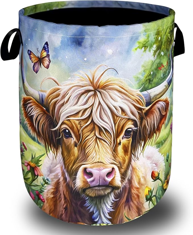 Highland Cow Laundry Basket Floral Foldable Funny Laundry Hamper Oxford Cloth by SELIONLIKN