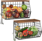 2-Tier Fruit Basket for Kitchen, Stackable Hanging Basket Wire Baskets by Choezon