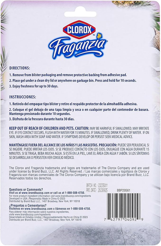 Clorox Fraganzia Stick-On Gel Fresheners, Island Escape Trash Can Deodorizer Up - Image 2
