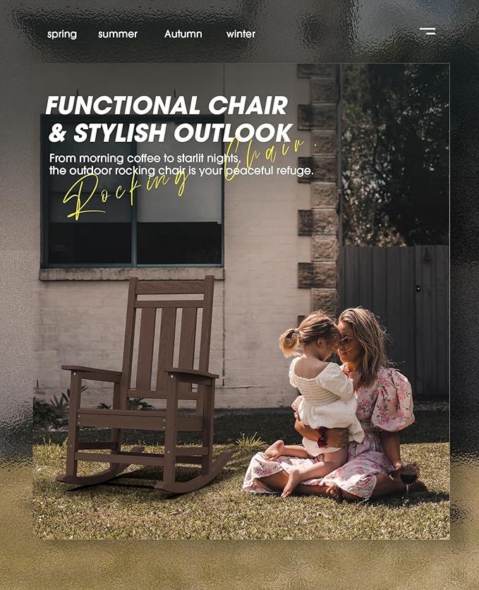 KINGYES Oversized Outdoor Rocking Chair Set of 2, All-Weather Patio Rocking Chairs for Porch, HDPE Outdoor Patio Rockers with High Back & Wide Seat for Garden, Lawn, Coffee - Image 9