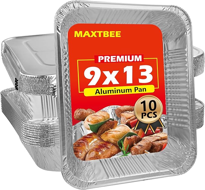 9x13 Aluminum Foil Pans with Lid, 10 Pack Disposable Trays Half Size Heavy Duty by Unknown