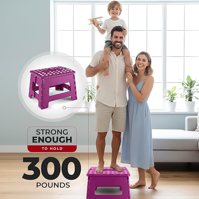 Utopia Home Folding Step Stool with Handle – 9 Inch Anti Slip Collapsible Stool – Holds Up to 300 lbs – Sturdy Plastic Step Stool Foldable for Kitchen, Bathroom and Home Use (1-Pack, Purple) - Image 5