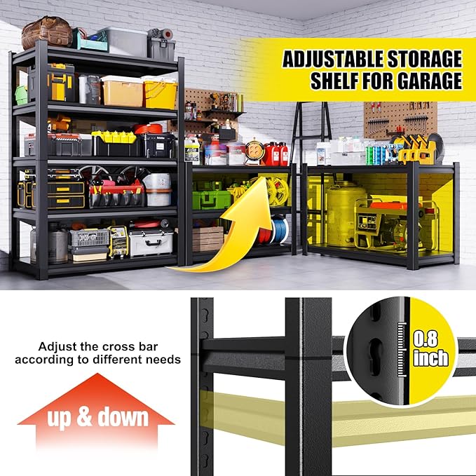 Set of 3 71"H-35"W Garage Shelving-2050LBS 5 Tier Storage Shelves,Adjustable Heavy Duty Metal Shelving Unit and Storage Large Rack,Utility Steel Shelf For Shop Warehouse Industrial Pantry 71"x35"x16" - Image 4