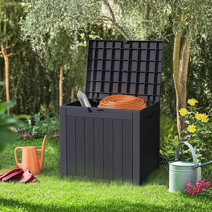 Sweetcrispy Deck Box with 31 Gallon Capacity, Weatherproof Resin Lockable Outdoor Storage for Secure Package Deliveries and Indoor Storage in Garden or Patio, Backyard, Modern Black - Image 7