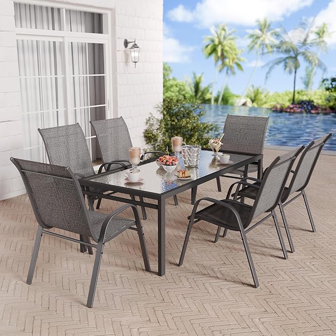 Betterhood Patio Chairs Set of 2, Stackable Outdoor Dining Chairs Set with Breathable Seat Fabric, All-Weather Powder-Coated Metal Frame for Deck, Pool Side and Backyard, 350LBS Capacity (Grey) - Image 5