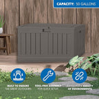 Suncast 50 Gallon Plastic Deck Box with Molded Lockable Feature and Weathertight Construction for Home, Patio, Lawn, and Garden Storage, Gray - Image 3