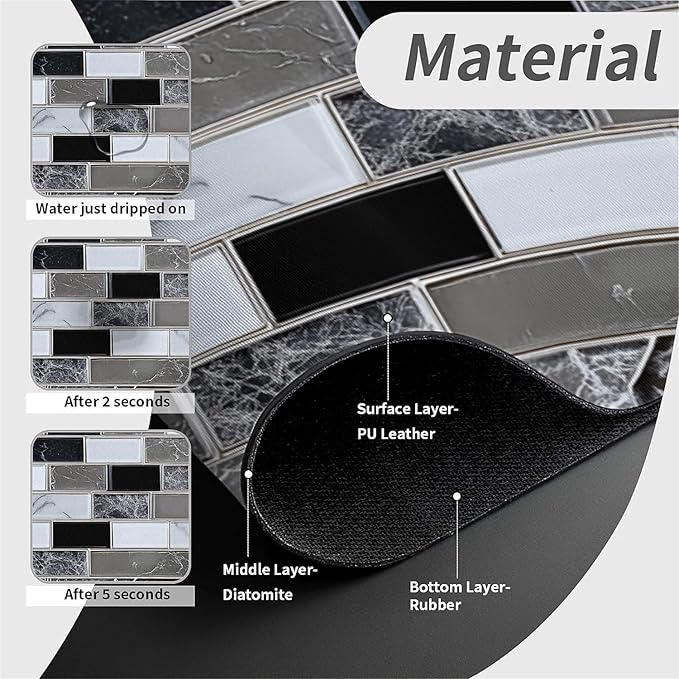 Kitchen Sink Splash Guard，White-black gray tiles Faucet Mat Sink Gadgets-Super - Image 4