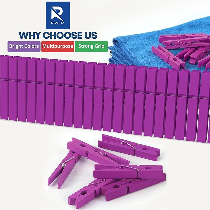 RIVEDA 50pcs Colored Wooden Clothes Pins, Clothespins - Image 6