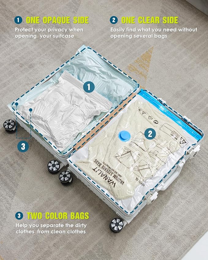 Vacuum Storage Bags for Travel, 8 Pack Vacuum Seal Bags - Image 4
