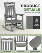 Oversized Outdoor Rocking Chair Set of 4, High Back Porch Rocker Chair, HDPE Rocking Chairs for Patio, Living Room, Light Grey - Image 6