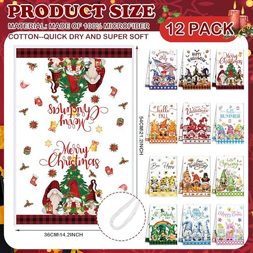 12 Pcs Seasonal Kitchen Towels Set - Image 2