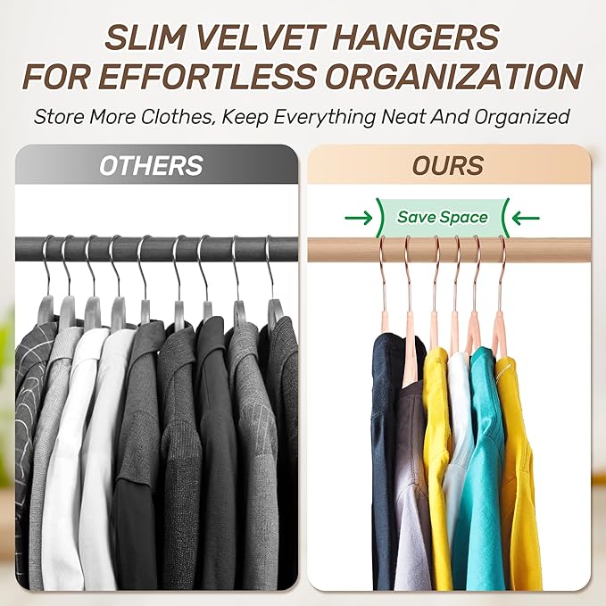 Velvet Hangers 30 Pack with Rose Gold Hooks, Space Saving & Heavy Duty Slim - Image 4