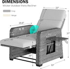 Restland Outdoor Recliner with Independent Adjustable Back & Footrest Wicker Patio Reclining Chair with Flip Table Comfortable Lounge Chair & Thick Cushion for Deck, Porch (Grey) - Image 2