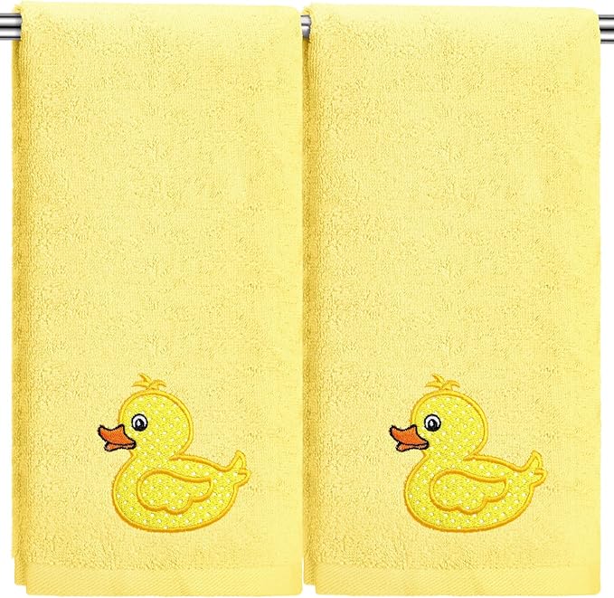 2 Pcs Rubber Ducky Hand Towels Yellow Bathroom Decor 14x29 Inch Embroidered by SmoothNovelty