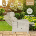 Upgraded Outdoor Recliner Chair, Reclining Patio Chairs with Adjustable Back up to 150°Lay Flat and Extended Footrest, Wicker Recliner Chairs with Flip Table and Removable Olefin Cushion - Image 4