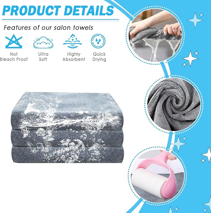 Grey Salon Towels, Super Soft and Absorbent Microfiber Hair Towel - Image 3
