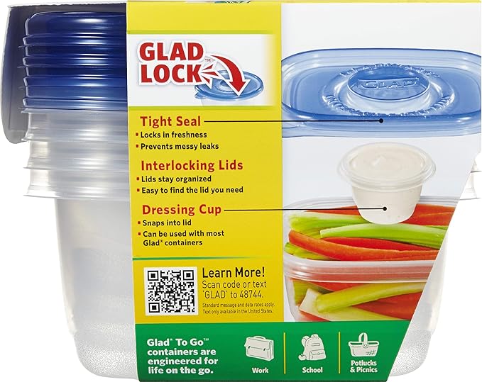 GladWare To Go Snack Food Storage Containers, Medium Rectangle Holds 24 Ounces - Image 2