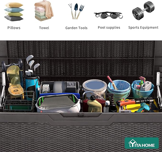 YITAHOME 100 Gallon Resin Deck Box, Weather Resistant Outdoor Storage Box, Lockable Indoor Outdoor Storage for Supplies and Essentials, Dark Brown - Image 5
