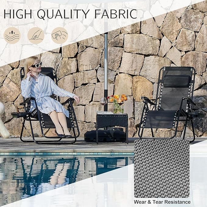 Sweetcrispy Zero Gravity Chairs, Set of 4 Portable Recliner Beach Camping Patio Outdoor Folding Lounge Chair with Cup Holder Trays and Adjustable Pillow for Poolside, Garden, Backyard, Lawn (Black) - Image 3
