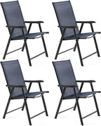 Yaheetech Outdoor Patio Chairs Set of 4, Portable Dining Chairs with Armrests for Camping, Lawn Yard Beach, Folding Outdoor Chairs 4-Pack with Metal Frame, Navy Blue by Yaheetech