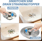 Kitchen Sink Drain Strainer, Stainless Steel 3-in-1 Pop-up Sink Stopper - Image 3