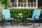 Vongrasig 3 Piece Outdoor Rocking Bistro Set, Textilene Fabric Small Patio Furniture Set, Front Porch Rocker Chairs Conversation Set with Glass Table for Lawn, Garden, Balcony, Poolside (Blue) - Image 8