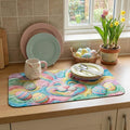Pastel Rainbow Easter Dish Drying Mat: 12’’x20’’ Easter Smiling Bunny & by EazziSwitch