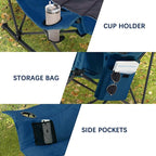 Oversized Rocking Camping Chair with Headrest & Cup Holder - 400lbs Capacity, 600D Oxford Fabric, Easy Fold Portable Outdoor Rocker Chair for Camping, Backyard, Beach, Blue - Image 8