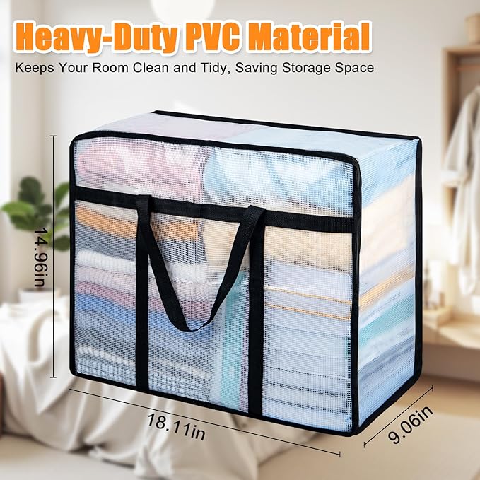 4 Pack Clear Blanket Storage Bags, Plastic Comforter Clothes Storage Bags - Image 2