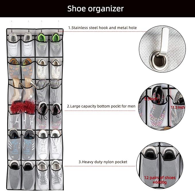 Over the Door Shoe Organizer, Hanging Shoe Organizer - Image 4