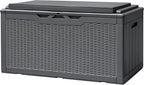 Devoko 100 Gallon Deck Box, Waterproof Resin Outdoor Storage Box with Cushion for Outside and Patio, Large Outdoor Storage Bench Cabinet Lockable for Patio Furniture and Garden Tools (Gray) by DEVOKO