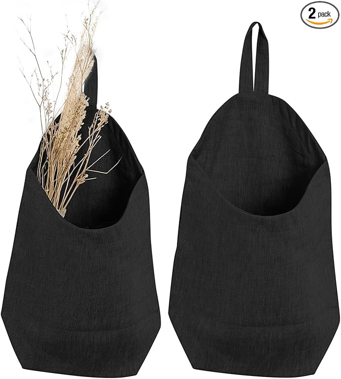 100% Linen Hanging Storage Bags Baskets 2 Pcs, Small Wall Storage Bag by HSOFTIFY