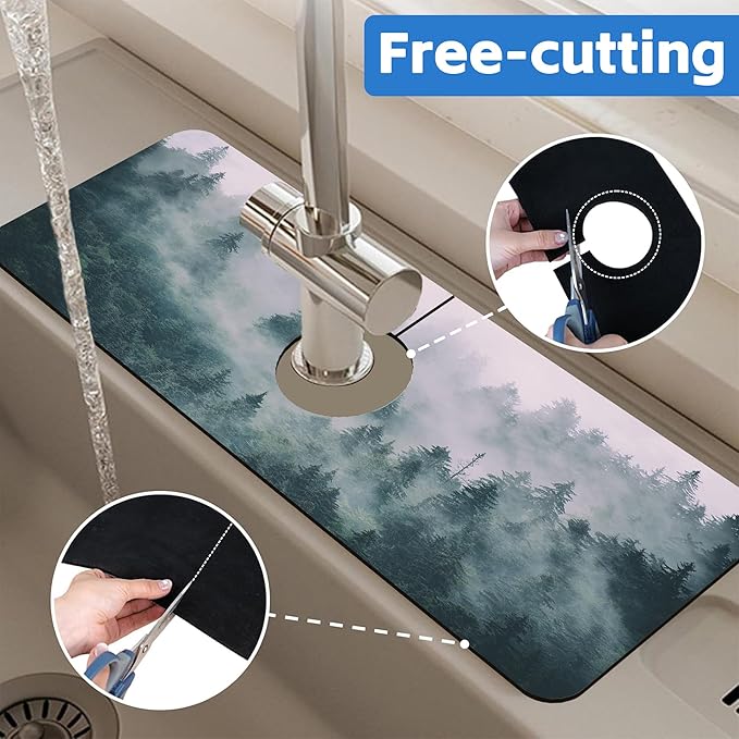 Foggy Forest Dish Drying Mat for Kitchen Sink Splash Guard Behind Faucet Sink - Image 7