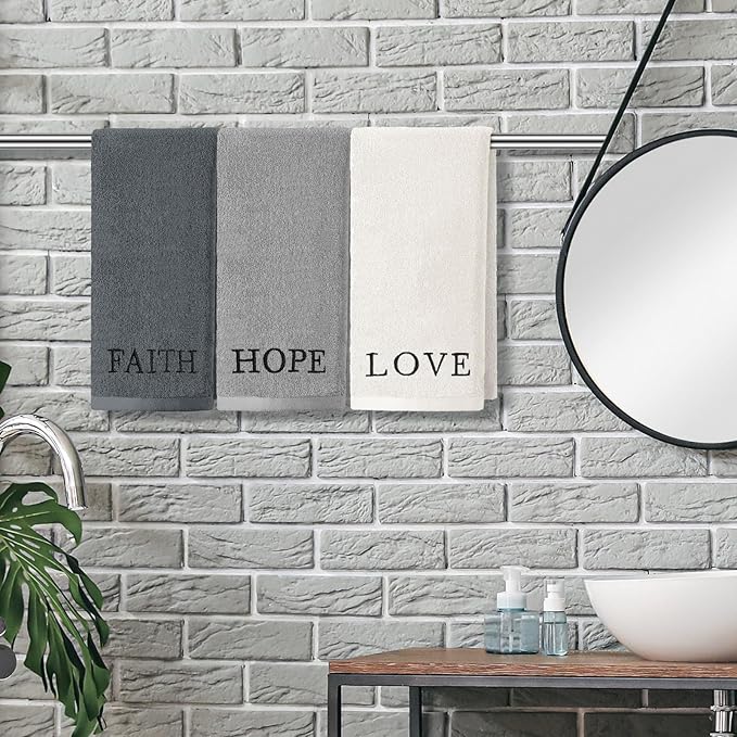 3 Pcs Faith Hope Love Farmhouse Decorative Hand Towels - Image 3