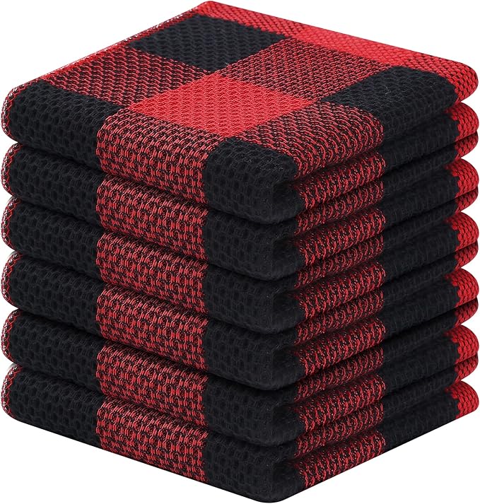 Homaxy 100% Cotton Waffle Weave Check Plaid Dish Cloths, 12 x 12 Inches by Homaxy