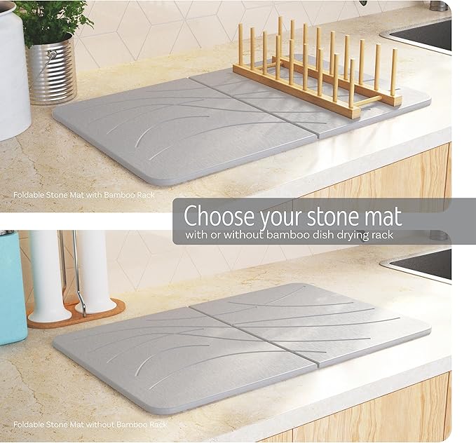 Large Stone Drying Mat with Bamboo Rack | 23.6” x 15.4” Diatomaceous Earth - Image 4