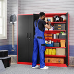 Yizosh Metal Garage Storage Cabinet with 2 Doors and 5 Adjustable Shelves - 71" Steel Lockable File Cabinet,Locking Tool Cabinets for Office,Home,Garage,Gym,School (Red Black) - Image 6