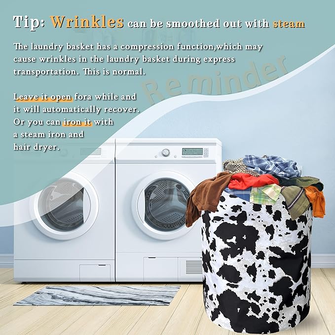 Retro Black White Cows Print Laundry Basket Foldable - Image 6